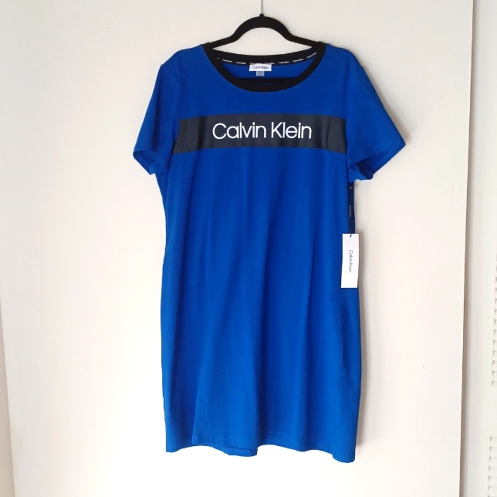 NWT Calvin Klein Sporty Colorblock Logo T-Shirt Dress Royal Blue XL